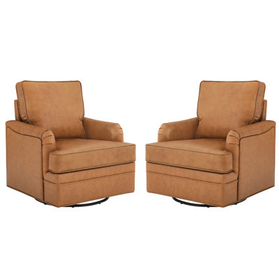 Fabry Genuine Leather  Swivel Accent Chair (Set of 2)