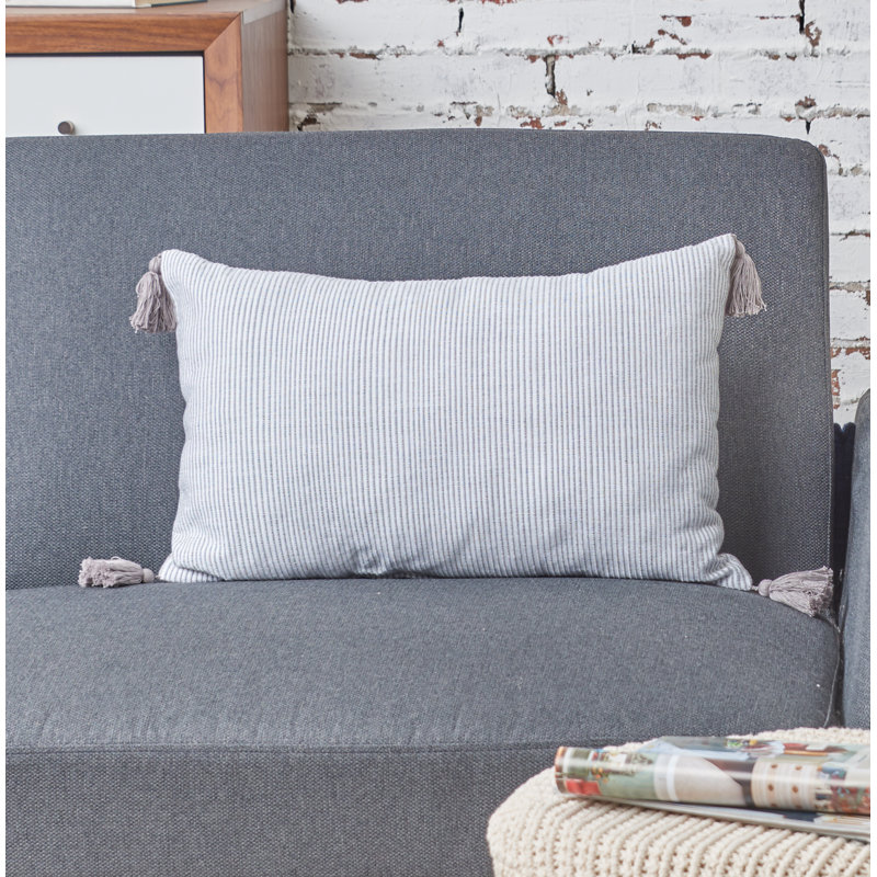 Fairlee Cotton Striped Lumbar Pillow, Gray