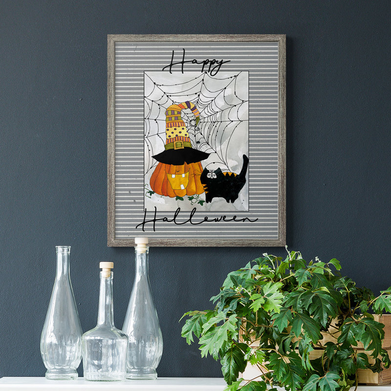 Happy Halloween citrouille sur toile de qualité supérieure - prête à être accrochée, Argent patiné, H 24 po x l 20 po
