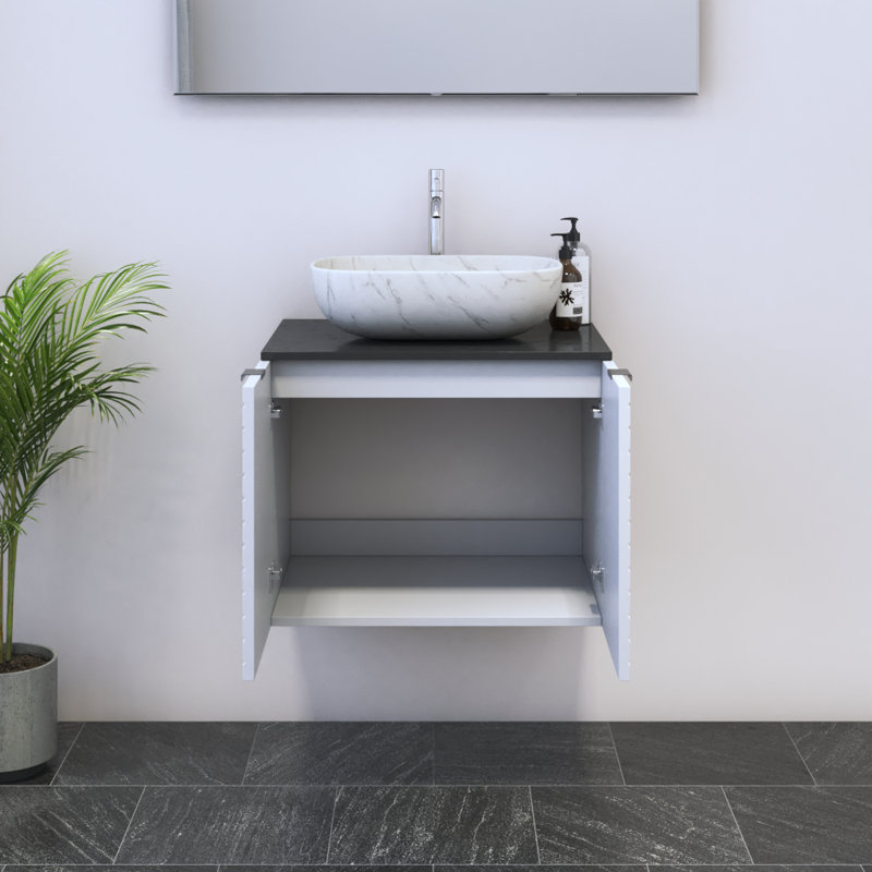 Meuble-lavabo simple 23,6 po avec dessus Kayben, Blanc, Noir