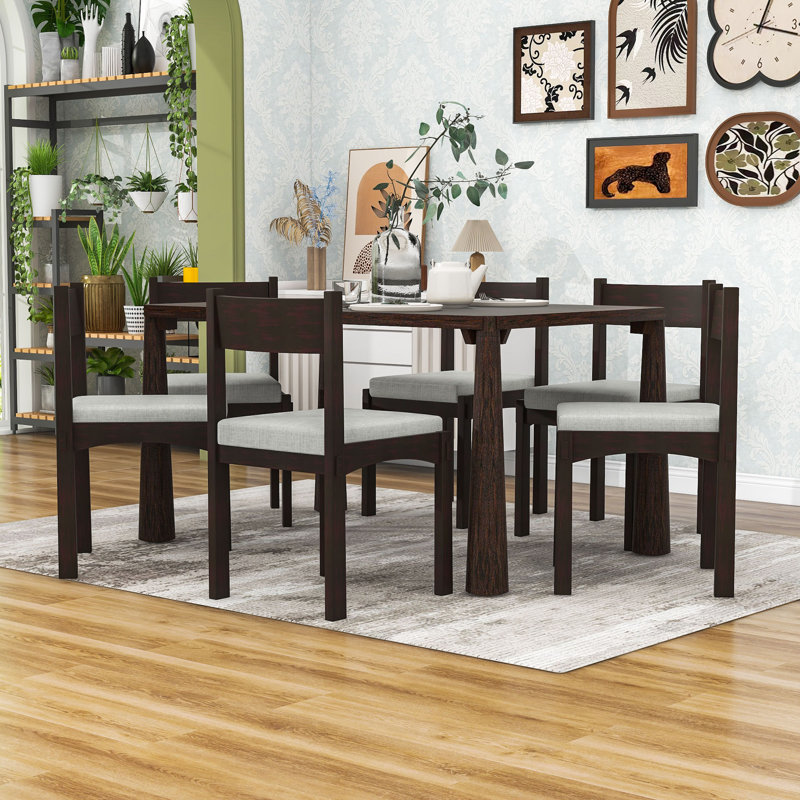 7Pcs Rectangular Dining Table Set with Chairs, Espresso
