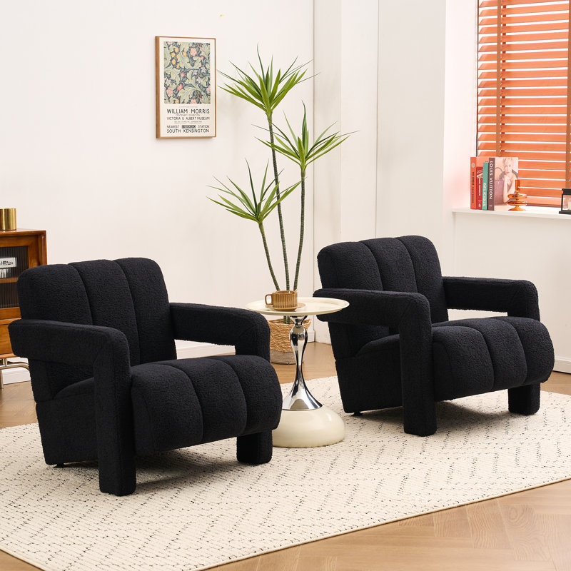 Fauteuil rembourré et rembourré Teddy, Bouclé noir