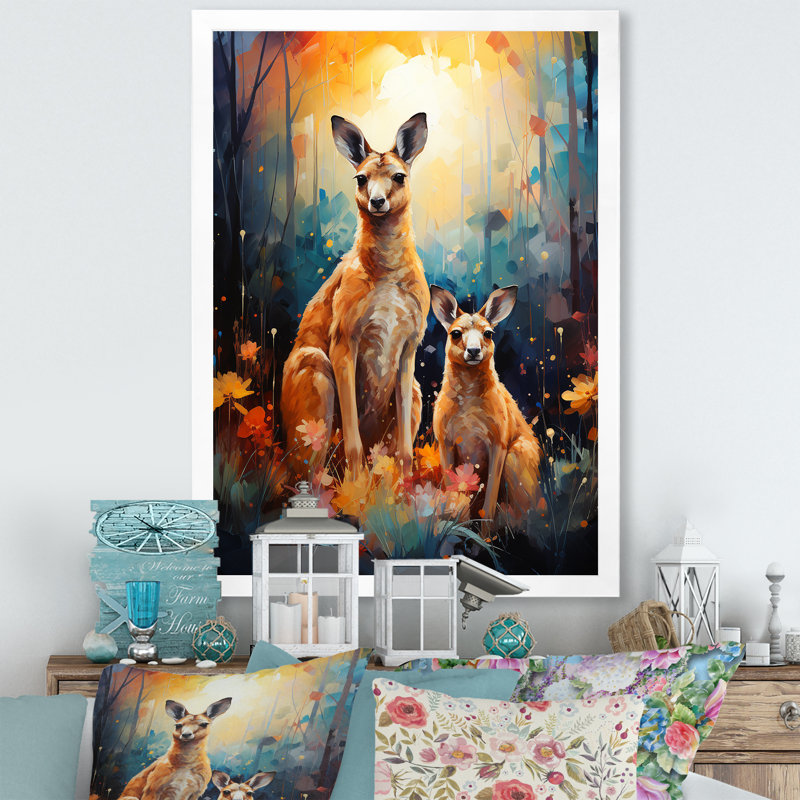 Adorable oasis de fleur de kangourou sur toile, Cadre simple blanc, H 44 po x l 34 po x P 1,5 po