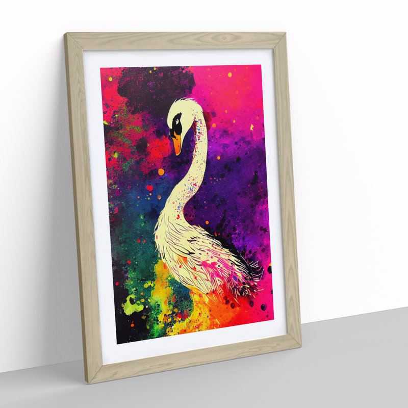 Swan Paint Splash - Framed Print, 46cm H x 34cm W x 2cm D, Oak Framed