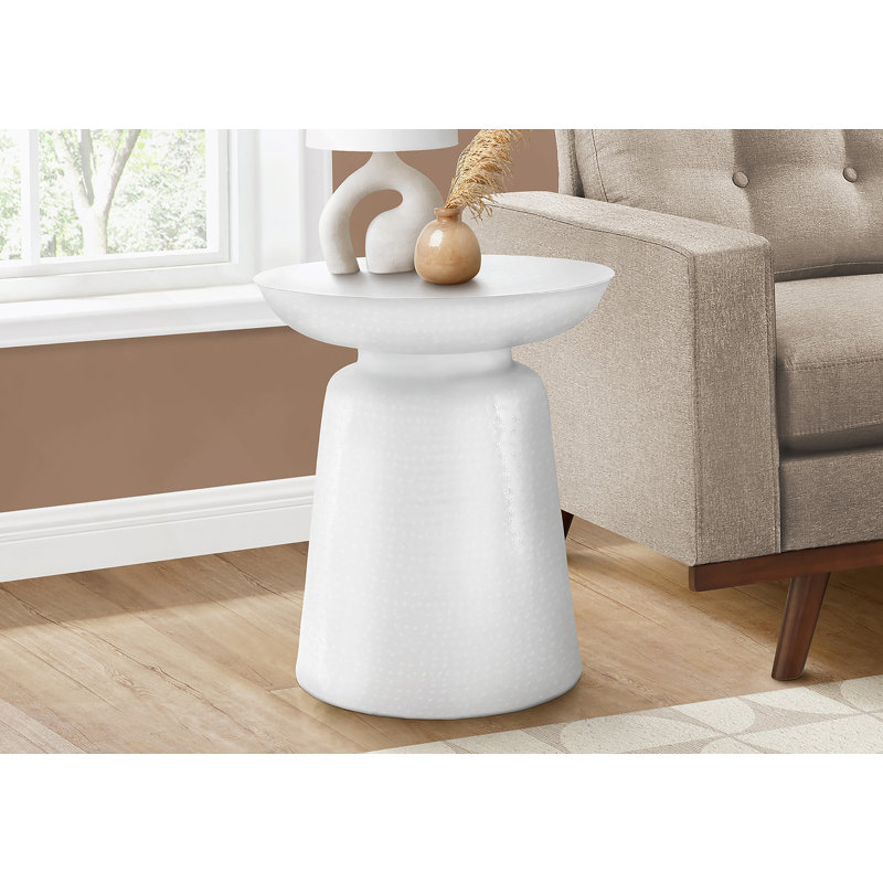 Table d'appoint, tambour, côté, bout, table de chevet, lampe, métal blanc, contemporain, moderne, White