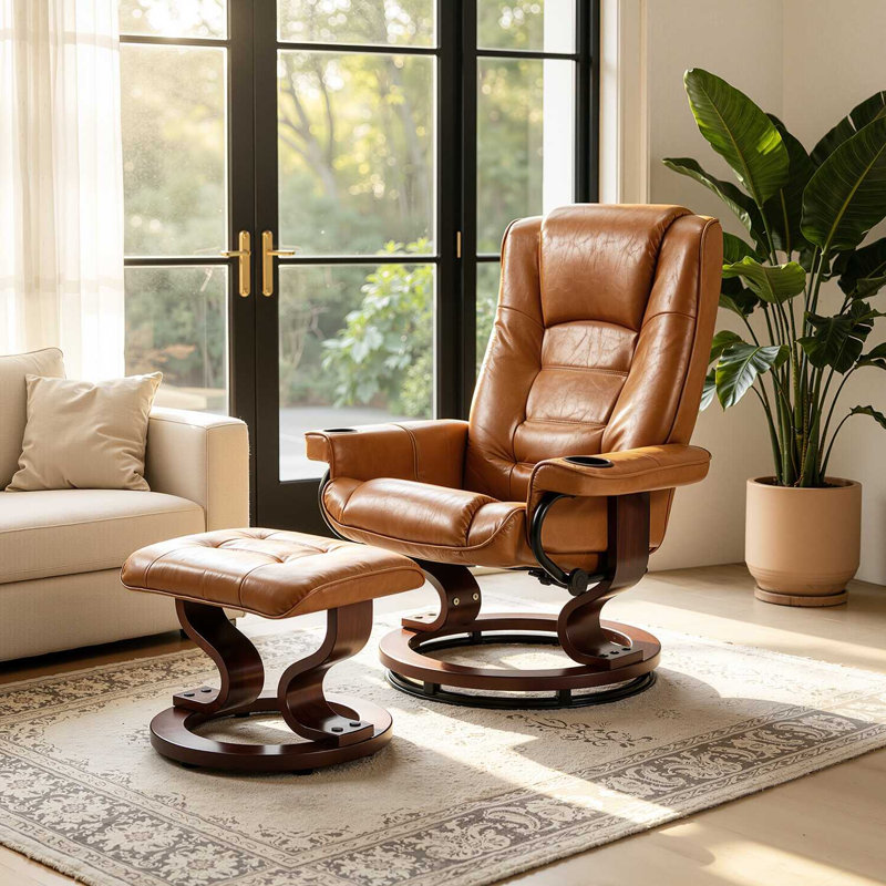 Fauteuil inclinable de massage en cuir chauffant avec repose-pieds, Brun
