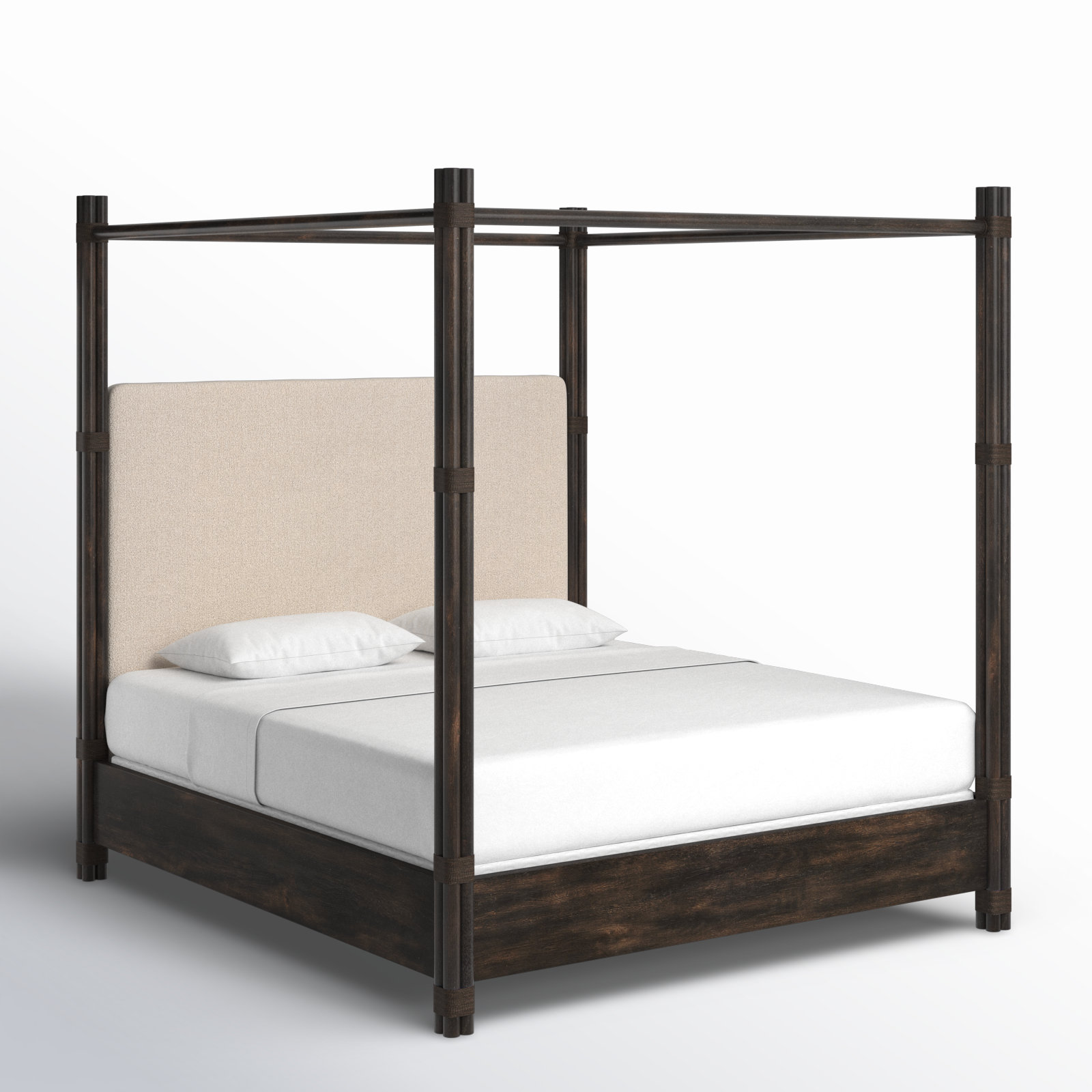 Isla Upholstered Woven Canopy Bed, California King, Dark Wood/Black Sand/Neo Cream