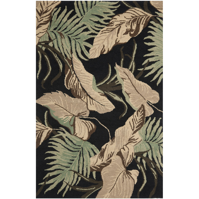 Mcloughlin Hand Hooked Wool Floral Rug, Rectangle 5' x 8'