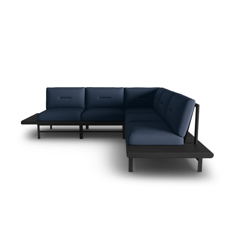 245cm Wide Wood Patio Sectional with Cushions, Dark Blue
