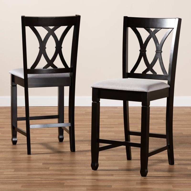 Upholstered Counter Stool with Solid Wood Frame, Gray, Espresso Brown, Counter Stool (25” Seat Height)