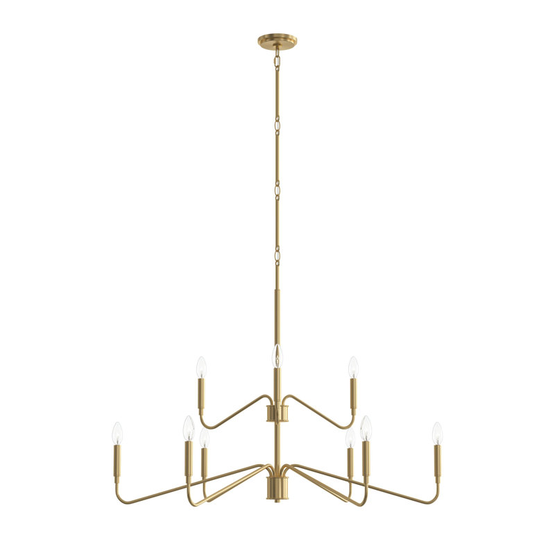 Pilar Two-Tier Nine-Light Brushed Gold Chandelier, Brushed Gold