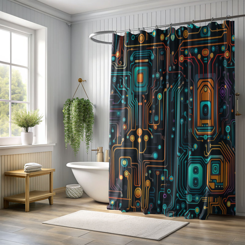 Digital Blueprint - Rideau de douche Premium, H 74 po x l 71 po