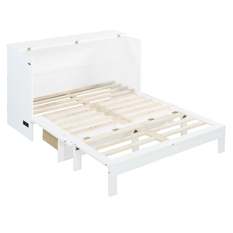 White Bed With Profuse Drawers - Maximize Room Space In Homes. Full Size For Comfort. Store Pillows, Clothes, Neatly. Design. Charging Available. Easy To Assemble. 75.1in Length X 56.7in Width 41.3in