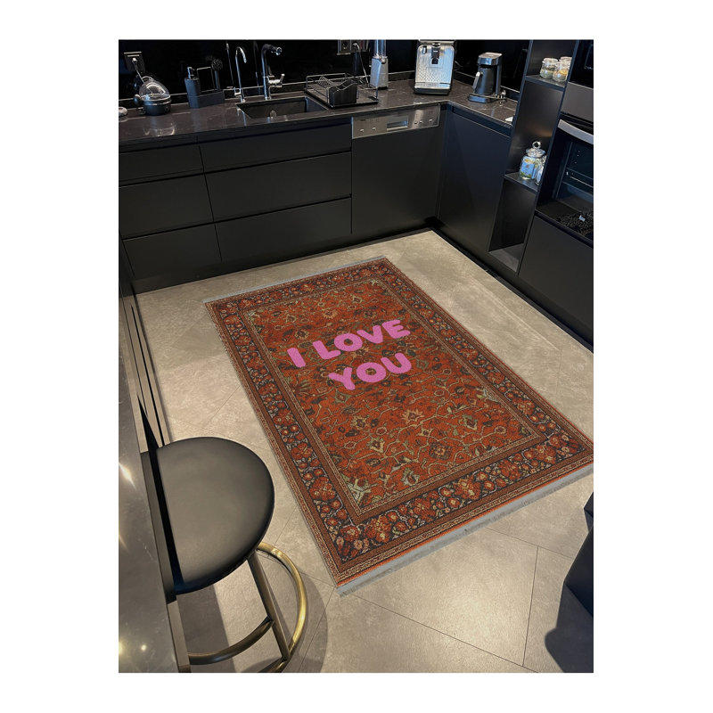 Tapis rose tissé à envers lavable traditionnel Mosso, 5'1" x 7'7"