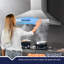 Hotte de cuisine murale de 30 pouces, à conduit / sans conduit avec fonction d'arrêt différé, 680 pi³ / min, ventilateur à 3 vitesses, lumières à DEL écoénergétiques, contrôle doux du geste / geste, filtres à graisse en acier inoxydable