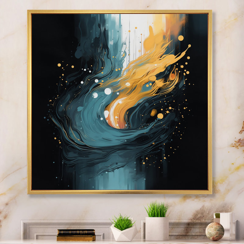 " Orange And Blue Reimagined Realities ", 30" H x 30" W x 1" D, Gold Floater Framed