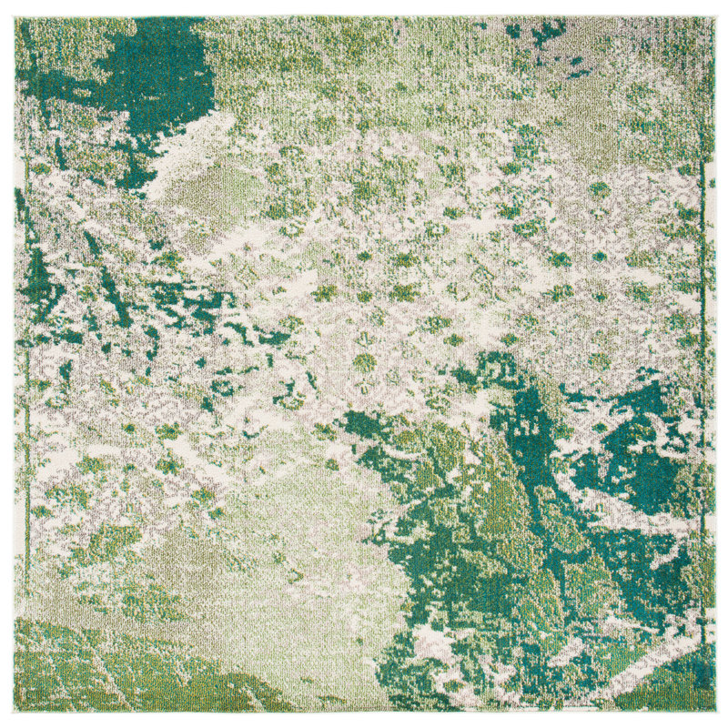 Madison Abstract Area Rug In Green / Ivory, Square 201 cm