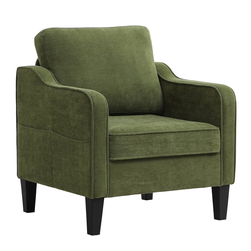 Mid-Century Accent Chairs Featuring Removable Cushions, Olive Green