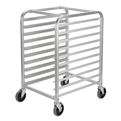 10-Tier Aluminum Bun Pan Rack with Lockable Wheels, Space-Saving Mobile Cooling & Storage Cart for Bakery Kitchen Restaurant, 20"x26"x39"