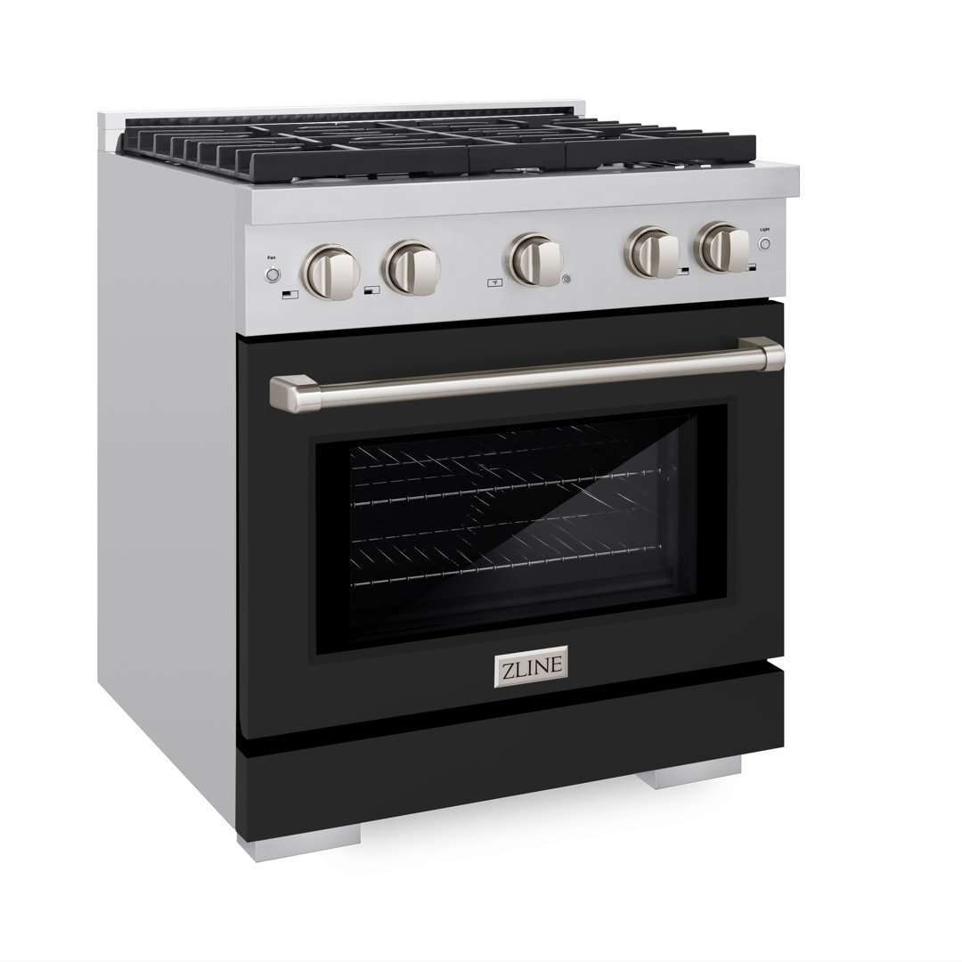ZLINE 30 in. 4.2 cu. ft. Paramount Gas Range W/ 4 Burner Cooktop & Convection Gas Oven in Stainless Steel W/ Black Matte Door (SGR-BLM-30) ZLINE