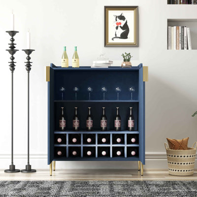 Armoire de bar à vin 2 portes avec support à vin et tablette de rangement réglable, buffet moderne avec charnière à fermeture douce, armoire de salle à manger, armoire à liqueur, chariot à café pour le salon