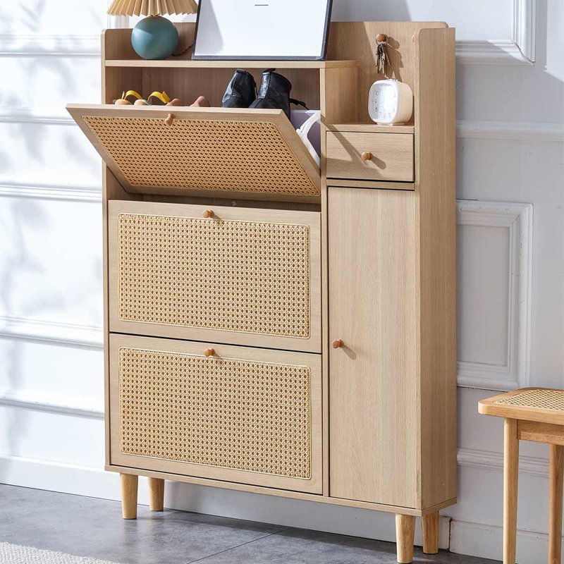 Modern Shoe Storage Cabinet Rattan Shoe Cabinet For Living Rooms, Brown