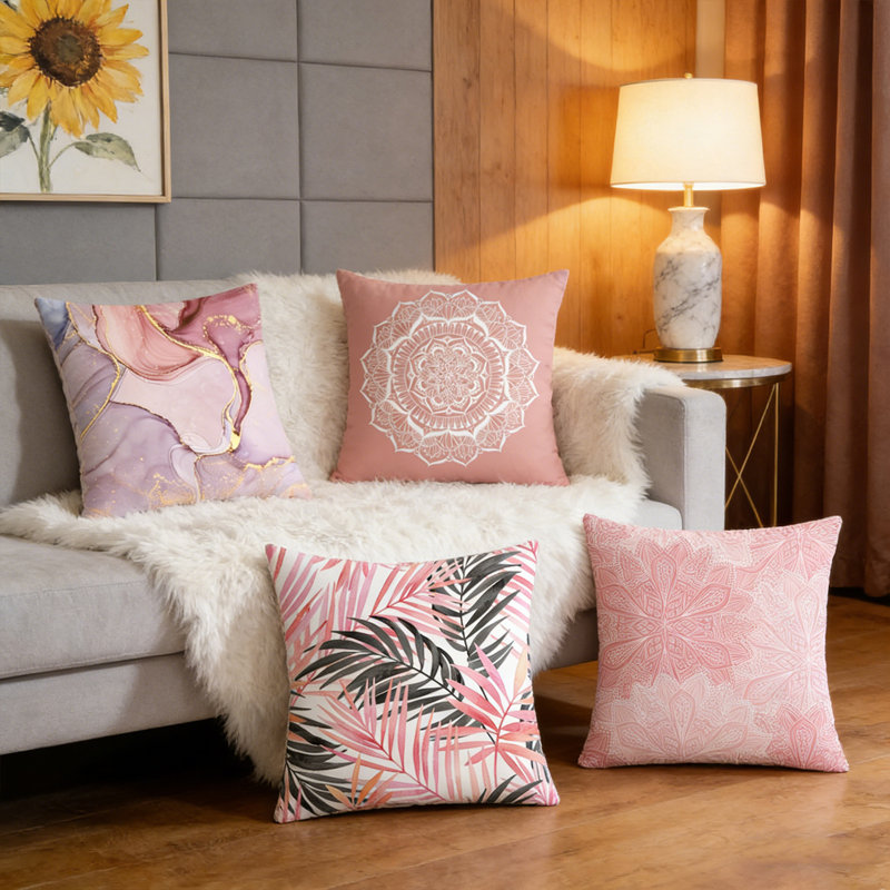 17.7x17.7in Modern Throw Pillow Covers, Square Soft Throw Cushion Set of 4 with Invisible Zipper, for Living Room Decor Home Spring Decor