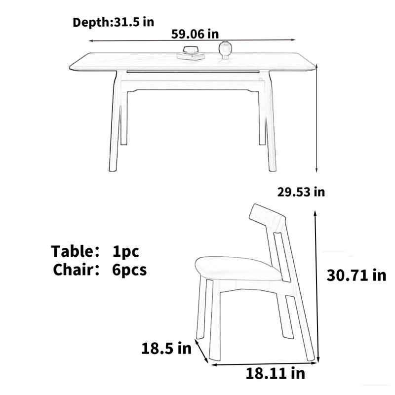 Table de salle à manger style italien, H 29,53 po x L 59,06 po x l 31,5 po