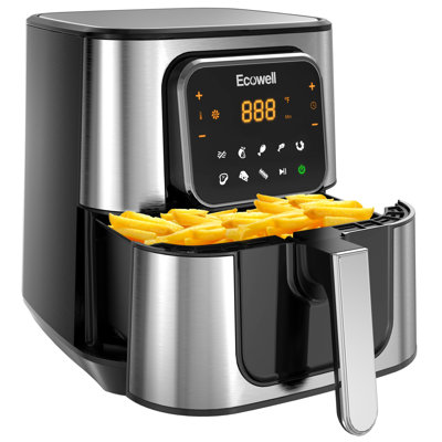 ECOWELL Air Fryer,Compact Large 6 Quart,Stainless Steel Air Fryer, 8 Food Presets,Touch Screen,BPA-Free, Up to 95% Less Oil*, Roast,Bake, Dry, Reheat,Broil, 120V,Dishwasher-Safe 1700W, Black
