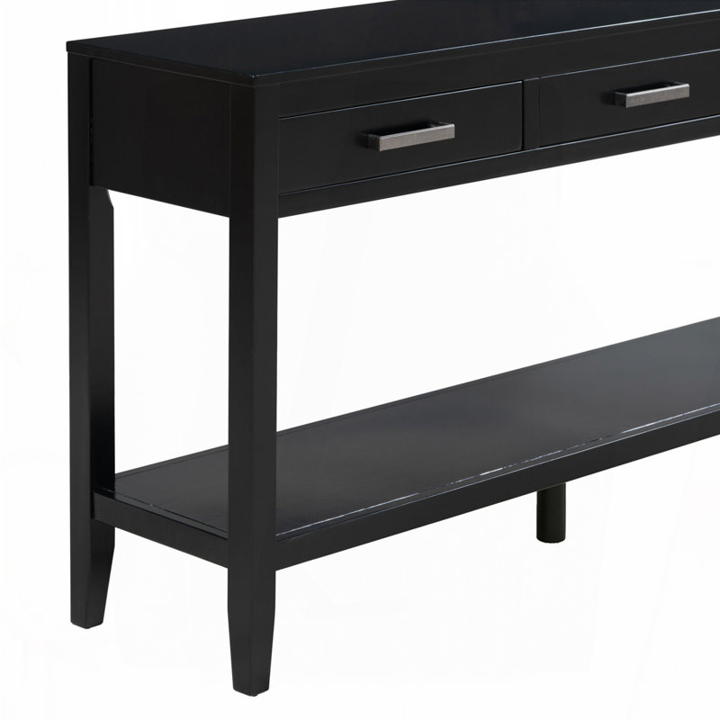 Table d'entrée de 62,2 po avec 3 tiroirs, console peinte avec tablette inférieure et poignées en fer, Noir