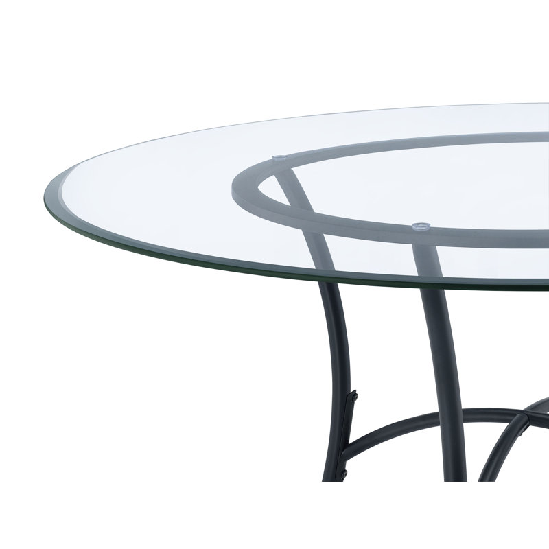 Table de salle à manger ronde Harragan de 48 pouces avec dessus en verre noir mat, Noir