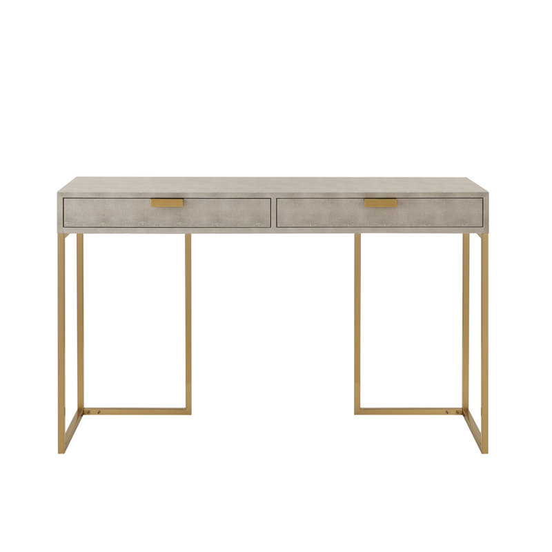 Console en faux chagrin Yadira, Blanc crème / or