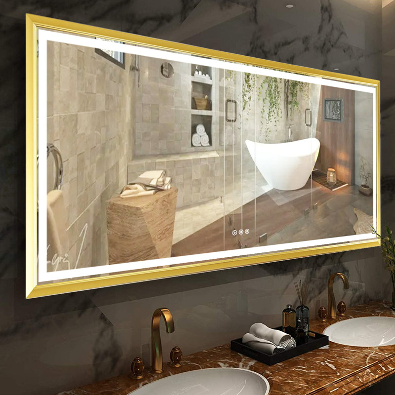 Miroir suspendu de salle de bain Novel, Or, 36 po x 84 po