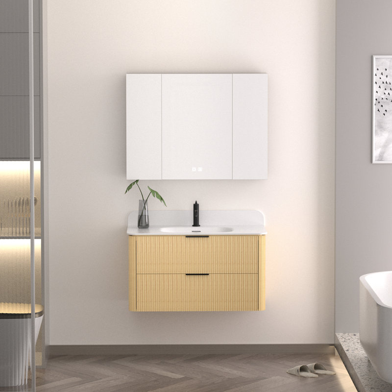 Oakridge 36 Inch Wall Mounted Single Bathroom Vanity With Top With Overflow, Pre-Assembled, 36"