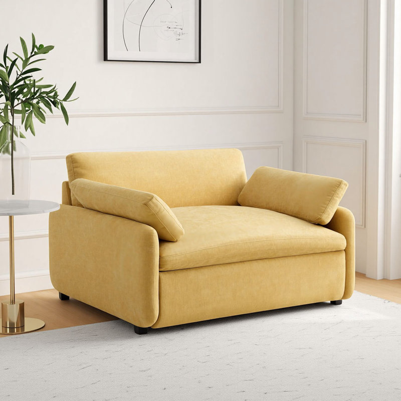 Fauteuil d'appoint surdimensionné en chenille, siège large et profond, fauteuil confortable avec coussins, Jaune