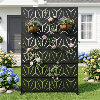 Freestanding Steel Privacy Screen Fence Panels Metal Trellis Outdoor Divider for Patio, Balcony, Backyard, Pool, Indoor Room