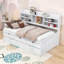 Lit plateforme 3 tiroirs en bois avec tablettes et lit gigogne-764120362-764120363