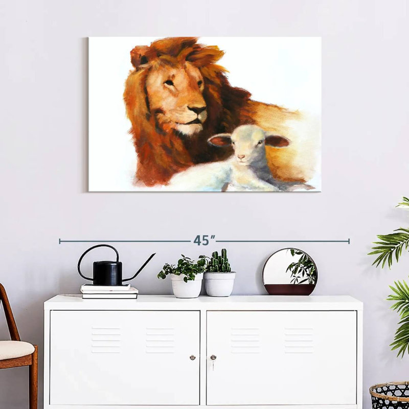 Brampt lion et agneau, H 24 po x l 36 po