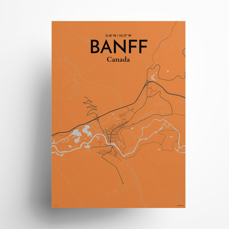 Banff, carte de la ville, impression, H 27,6 po x l 19,7 po, Orange / gris