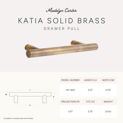 Madelyn Carter Katia Solid Brass Drawer Pull