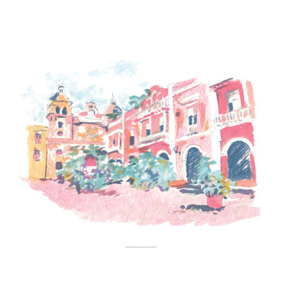 " Pink City Buildings " Painting Print