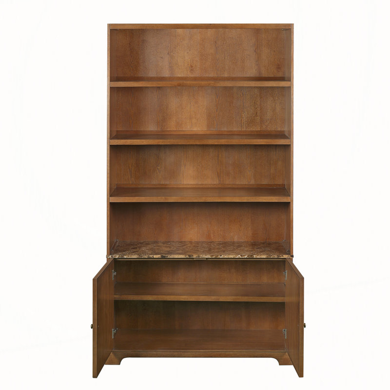 Grande armoire de rangement avec portes cannelées et plateau en faux marbre, Walnut