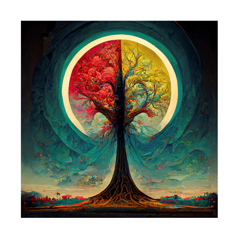 Art sur toile, arbre de vie de Ray Heere 9, H 14 po x l 14 po x P 2 po