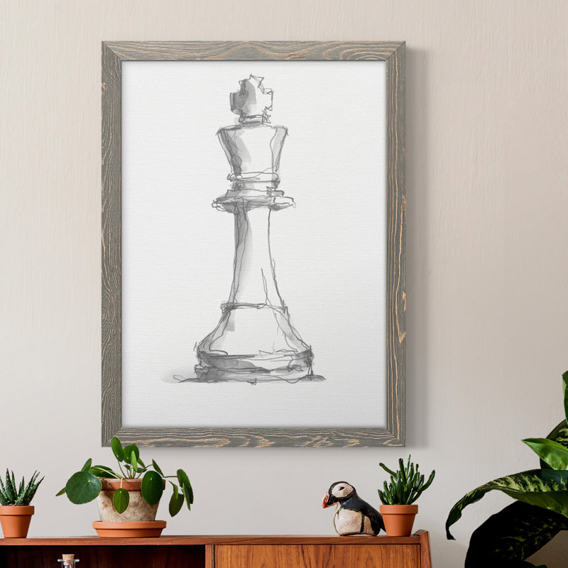 Chess Room Study II, toile encadrée de qualité supérieure - prête à être accrochée, Cadre gris, H 24 po x l 20 po x P 1 po