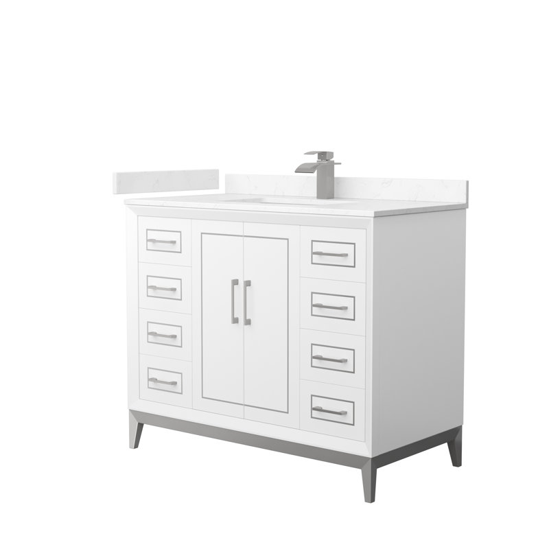 Ensemble de meuble-lavabo simple 42 po Marlena, Marbre de culture blanc, Blanc, Nickel brossé