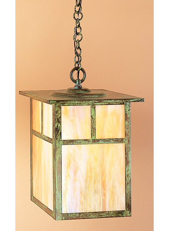 Lanterne suspendue d'extérieur 1 lumière Hylan, H 10,25 po x l 7,25 po / vide, Vert-de-gris patine, Brouillard pluvieux