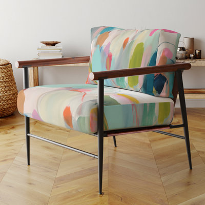Fauteuil d'appoint rembourré en velours rose et bleu Minimalims Fludity III