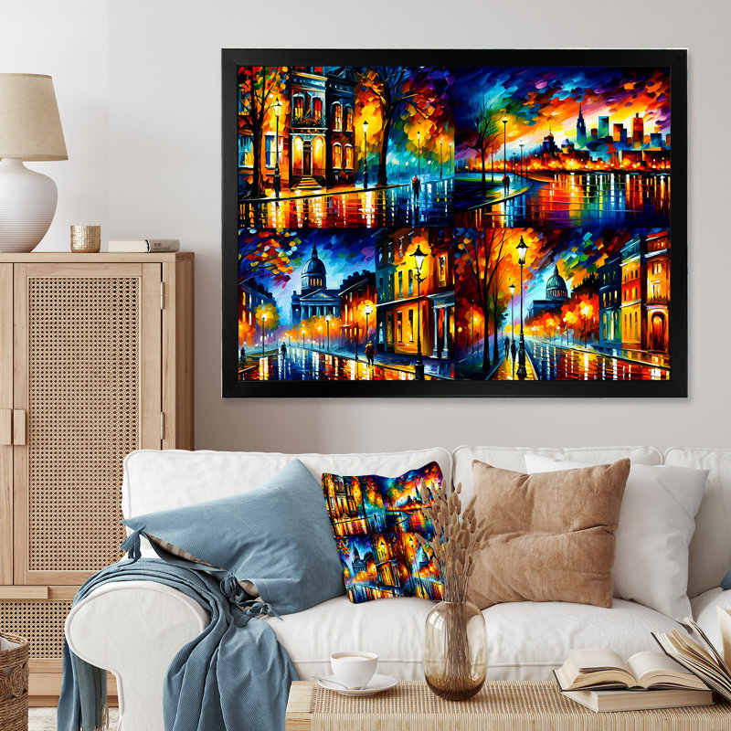 «Colorful Montreal City I», reproduction sur toile, Cadre noir, H 24 po x l 32 po x P 1 po