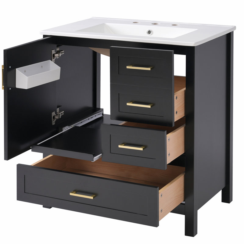 Meuble-lavabo 30 po avec lavabo, Doré, Noir