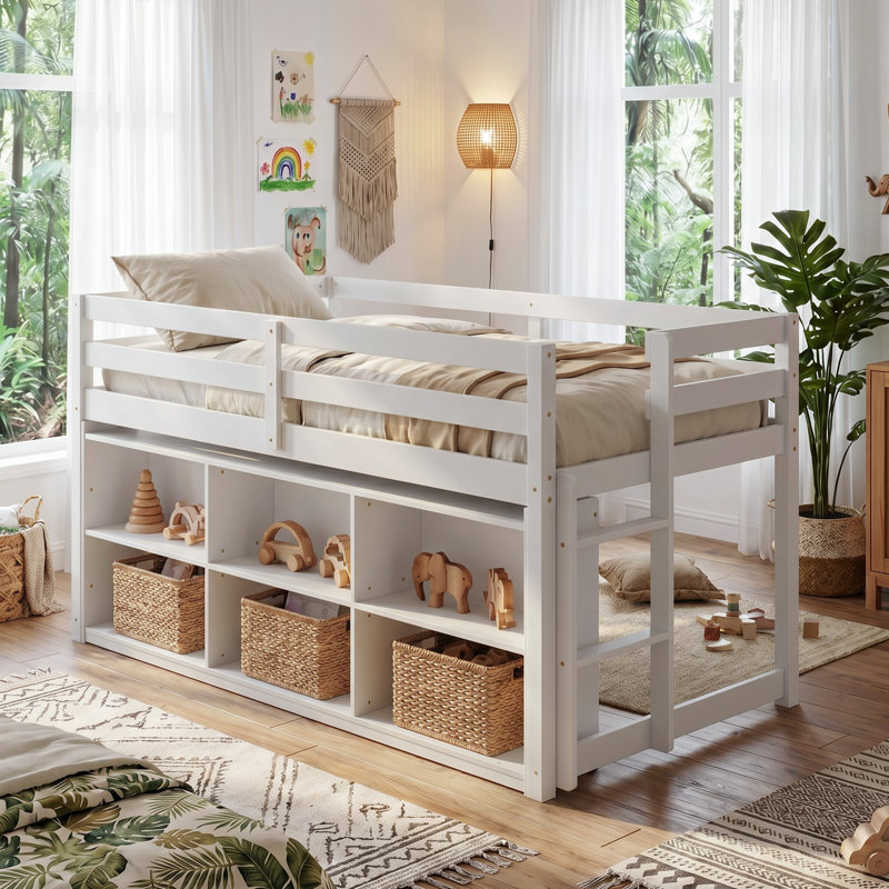 Lit mezzanine pour enfants avec espace de jeu et rangement 44,5 po H